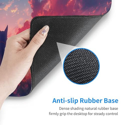 Gaming Mouse Pad Desk Pad,Extended Big Mouse Pad,31.5x11.8 Inch Long Computer Keyboard Mouse Mat Mousepad with 3mm Non-Slip Base and Stitched Edge for Gaming and Office… (Sunset Cat) - color: Sunset Cat