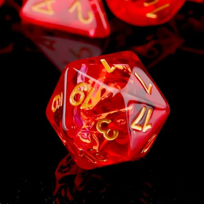 Haxtec Red DND Dice Set, 7 Pcs Iridescent Resin Polyhedral RPG Dice | Role Playing Games Dice with Velvet Bag, Rounded Edge, Compatible with Dungeons and Dragons, Gifts for D&D Lovers - color: Red Gold