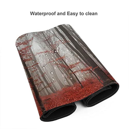 Desk Mat,Beautiful Autumn Foggy Forest Gaming Mouse Pad,XXL Extended Mouse Pad Mat for Office,Computer,Keyboard with Non-Slip Base Stitched Eges Mousepad 35''×15.7''×0.12'' - color: Beautiful Autumn Foggy Forest