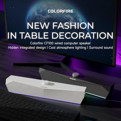 Computer Speakers, Gaming Soundbar for PC, USB Speakers, RGB Touch Lights | USB-A Powered 3.5mm Input, Compact Plug-and-Play for Desktop Laptop Monitor, Sound for Desktop, Laptop & Monitor
