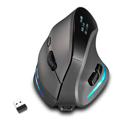 Gaming Mouse with Display, Wireless Vertical Ergonomic Mouse with Tri-Mode Connectivity, 7 Programmable RGB Buttons, 4000 DPI, Rechargeable for PC Laptop Mac - color: Gray