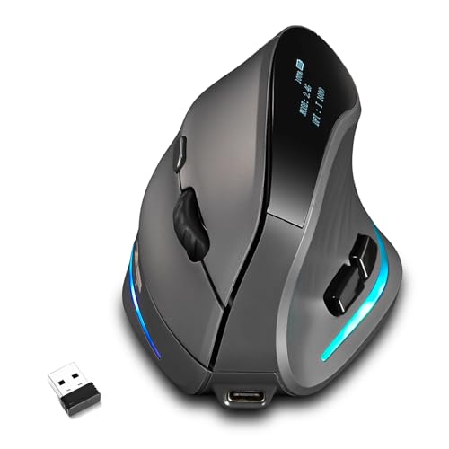Gaming Mouse with Display, Wireless Vertical Ergonomic Mouse with Tri-Mode Connectivity, 7 Programmable RGB Buttons, 4000 DPI, Rechargeable for PC Laptop Mac - color: Gray