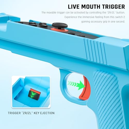 GLDRAM Switch 2 Shooting Game Grip Controller, Replacement Joycon Hand Grips Accessories Compatible with Nintendo Switch 2 Shooter Huntering Games, 2 Pack - Blue & Orange