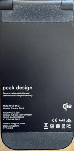 Peak Design Wireless Charging Stand, Black, Qi2 Charging, Grippy Silicone Base, Works with Peak Design Mobile Cases, MagSafe Compatible, for iPhone, Samsung and Google Pixel Phones