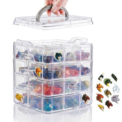 PUGED DND Dice Storage Box with Removable Dividers Polyhedral Dice Plastic Organizer Holding Up To 1200 Dices Craft Bead Compartment Container with Stickers for Sewing, Jewelry, Art, DIY - size: 4 layers