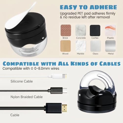 Relaxweex 8 Pcs Rotatable Cord Organizer 1s Clip-on Magnetic Cord Holder Strong Adhesive Easy-Open Cable Clips for Bedside, Desk, Home, Office, Works as a Hanging Hook, Holds up to 2.2 Lbs