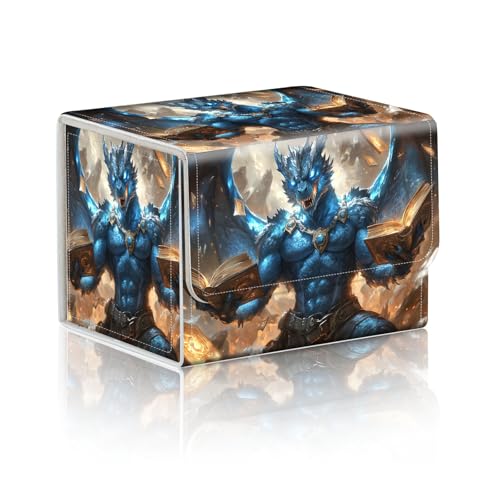 Trading Card Storage Box, Holds 100+ for MTG Cards, PU Leather with Magnetic Closure, Blue Dragon Mage with Floating Tomes Durable Deck Box for Magic the Gathering, Trading Card Games - color: Blue Dragon Mage with Floating Tomes