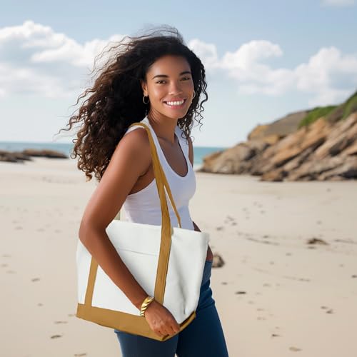 DALIX Daily Shoulder Tote Bag Premium Cotton in Brown - color: Brown
