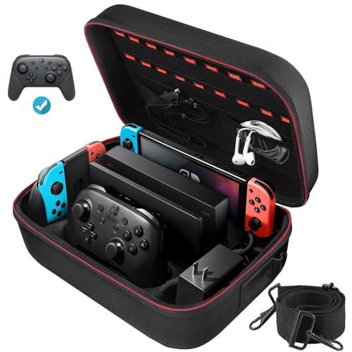 COOWPS Switch Case for Nintendo Switch/Switch OLED Model, Portable Travel | Full Protection Bag with 18 Game Card Slots Storage Carrying Cases for Switch Console Pro Controller Accessories Black - color: Black