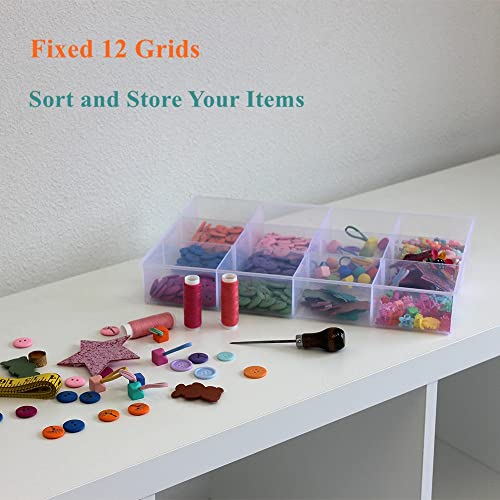 2 Pack Fixed 12 Grids Clear Plastic Organizer Sorting Tray and Transparent Storage Divider Box Container Case for Hardware, Craft, Sewing Kit, Office Supplies, Small Parts - size: Fixed 12 Grids