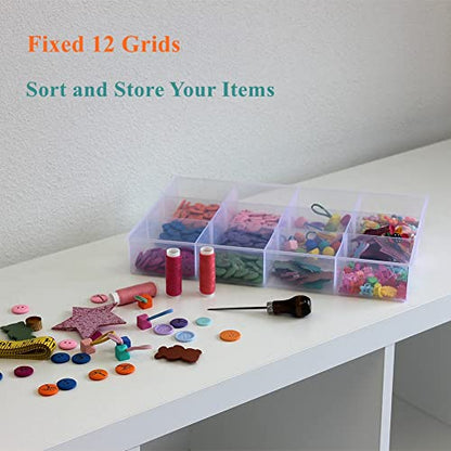 2 Pack Fixed 12 Grids Clear Plastic Organizer Sorting Tray and Transparent Storage Divider Box Container Case for Hardware, Craft, Sewing Kit, Office Supplies, Small Parts - size: Fixed 12 Grids
