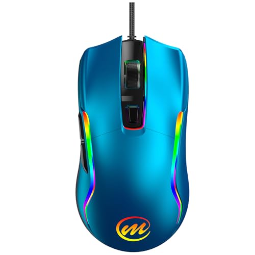 memzuoix Wired Gaming Mouse with RGB - 6 Adjustable DPI up to 12800, 6 Buttons, 12 Lighting Modes, Ergonomic Design with Anti-Slip Rubber Wheel, 5.6ft Braided Cable for PC/Mac/Windows - Blue - color: blue