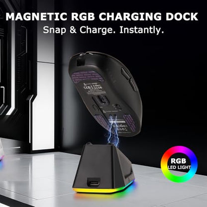 AJ159P MC Wireless Gaming Mouse, 12000 DPI, Tri-Mode 2.4G/Bluetooth/Wired, Magnetic RGB Charging Dock, 56g Ultra-Light, Programmable 6 Buttons - Perfect for Gaming, Work & Travel (Black) - color: Black