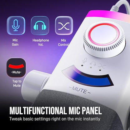 FIFINE Streaming Microphone Kit for Gaming, XLR/USB Dynamic Mic with RGB Boom Arm Stand for Podcast Vocal, PC Microphone with Mute Tap, 3-in-1 Volume Knob, Audio Balance-AmpliGame AM8PROT White - color: White