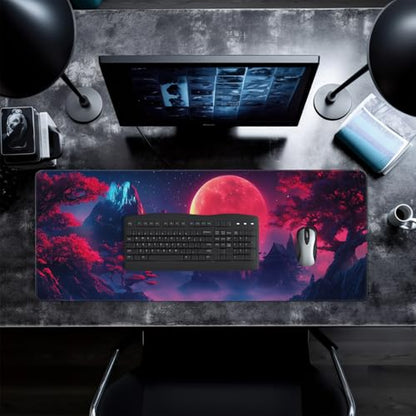Darkness Red Moon Mouse Pad Abstract Red Mouse Pad 31.5x11.8 Inch Non-Slip Rubber Base Large Mousepad Stitched Edges Keyboard Mouse Mat Desk Pad for Office and Home(3) - color: Darkness Red Moon 3