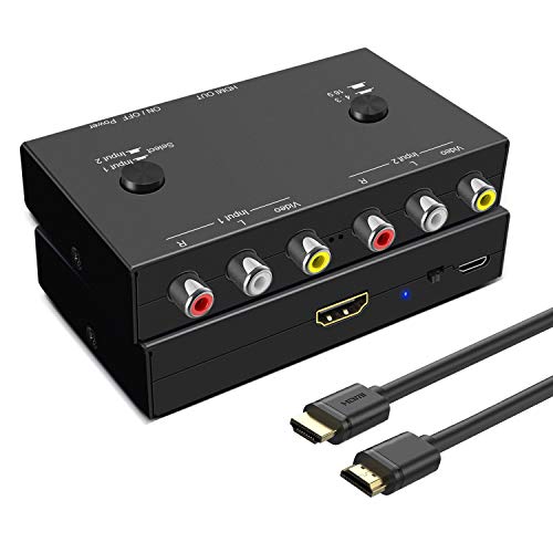 2 AV to HDMI, 1080P/720P TV 2 Way RCA Composite CVBS AV Switch to HDMI Video Audio Converter Adapter Support 4:3/16:9 Switching, for Sega Xbox PS2 PS3 N64 NGC SNES WII VHS VCR Camera DVD - style: 2 RCA Converter