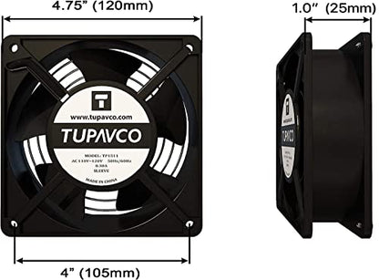 Network Cabinet Fan (2pc Kit) Pair of 120mm 4in Fans 110V - Tupavco TP1511 | Dual fan kit for 19in network cabinets - easy rackmount muffin fan for high performance cooling at 110CFM, 120mm/4in size