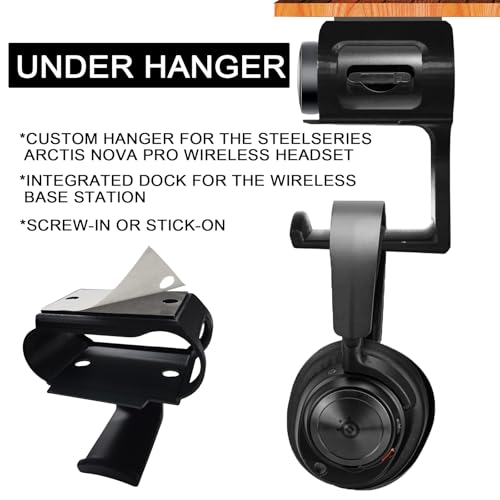 Under Desk Headphone Hanger Stand for SteelSeries Arctis Nova Pro Wireless Base Station with Dock–Arctis Pro Wireless NOVA Headphone Hanger Stand
