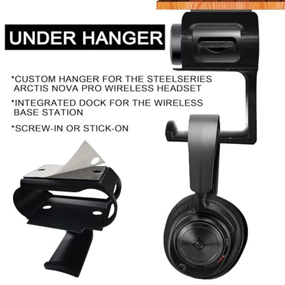 Under Desk Headphone Hanger Stand for SteelSeries Arctis Nova Pro Wireless Base Station with Dock–Arctis Pro Wireless NOVA Headphone Hanger Stand