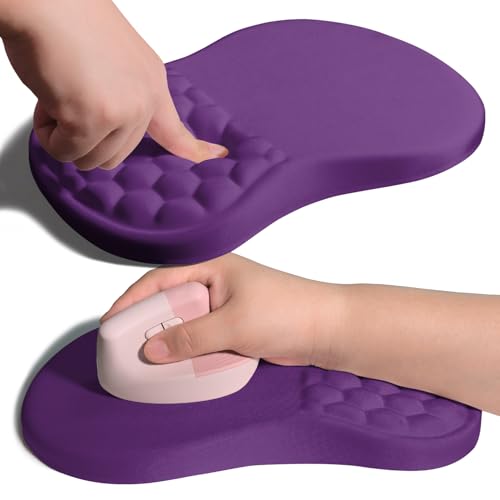 Ergonomic Joint Wrist Support Mouse Pad with Memory Foam Cushion Massage Bump, Carpal Tunnel Pain Relief Mousepad Slope Design for Wrist Rest, 11.8x7.9 in, Dark Violet - color: Dark Violet