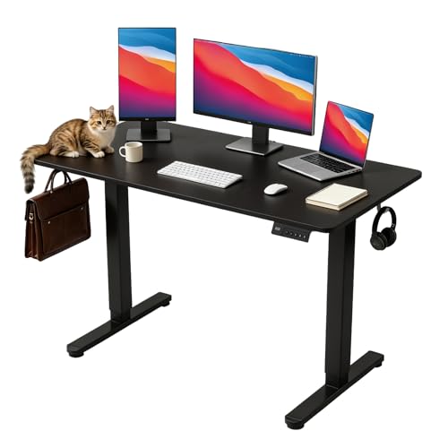 Height Adjustable Electric Desk,Stand up Desk with 3 Memory Presets & Child Lock, Quiet Motor, Industrial Steel Frame, Leveling Feet, for Ultimate Computer Workstation，48×24inch，Black - color: Black, size: 48×24inch