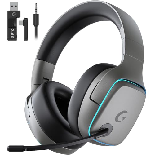 Gvyugke 2.4GHz Wireless Gaming Headsets for PS5, PS4, PC, Switch - Bluetooth 5.3 Gaming Headphones with Noise Canceling Mic, 7.1 Surround Sound, 70H Battery, Blue Lighting - Space Gray - color: Space Gray