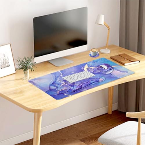4-in-1 Gaming Mouse Pad Wrist Support Set，Desk Pad + Mouse Pad with Wrist Rest + Keyboard Wrist Rest + Coaster, Ergonomic Design for Home Office Study Game - Purple Marble - color: 4 Pcs Purple Marble