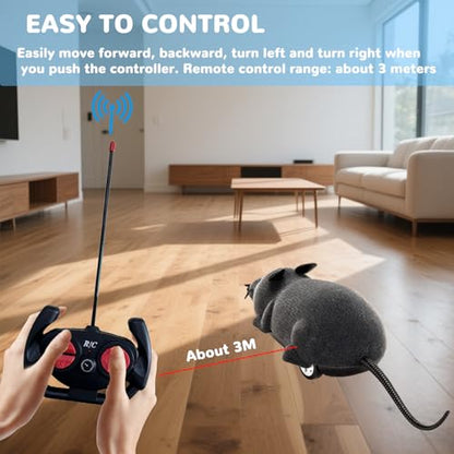 Remote Control Rat Mouse Cat Toy Realistic RC Fake Rat Mouse Toy Flocking Wireless Funny Chasing Electronic Interactive Cat Toys Prank Joke Scary Trick Rats for Cats Dogs Novelty (Grey) - color: Grey