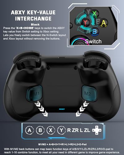 Joso Mobile Gaming Controller for iPad/iPhone/Tablet, Cloud Controller Remote Joystick for iOS/Android, Wireless Switch Controller with Macro Buttons/Hall-Rocker/Hall-Trigger - Black - color: Black