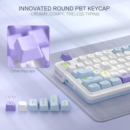 Redragon K673 PRO Wireless 81-Key RGB Gasket Gaming Keyboard, Scroll Knob | Multi-Function Control Wheel, 0-Delay Tri-Mode, Cushioned 5-Layer Noise Dampening for Creamy Thocky Sound, Compact 80% Size - color: Moonrise Violet, size: 81 Keys + No LCD Screen
