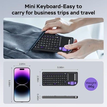 Mini Wireless Keyboard with Touchpad, Bluetooth 5.2 & 2.4G Dual Mode | 7-Color RGB Backlit, Rechargeable 1000mAh Battery, Aluminum Frame, Plug and Play, Perfect for Travel, Office, and Home - color: black