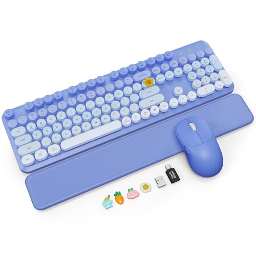 Wireless Keyboard and Mouse Combo, Magnetic Soft-Touch Wrist Rest, Round Keycaps, Full-Size Retro Typewriter Style Keyboard, 2-Stage Tilt Legs, Auto Sleep, 2.4GHz Cordless for Windows PC, Purple Ombre | Round Keycaps, Full-Size Typewriter Style, 2.4GHz Co
