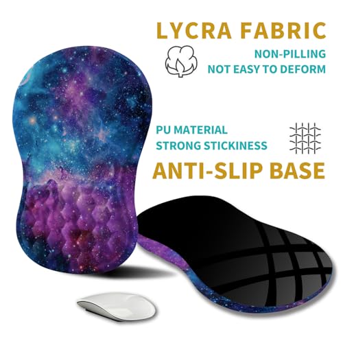 Hokafenle Ergonomic Mouse Pad Wrist Support, Wrist Rest Mousepad for Carpal Tunnel Pain Relief with Integrated Memory Foam Slope Massage Bulge (11.8x7.9 inch,Galaxy Nebula Space - color: KM19-Galaxy Nebula Space