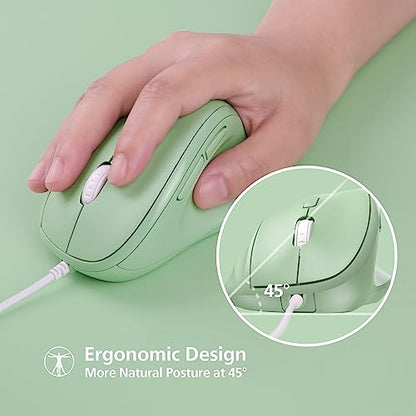 Micropack Ergonomic Mouse Wired for Laptop, PC Computer and Desktop, Ergo Mouse Vertical with Silent Clicks, Up to 3200 DPI Adjustable Mouse Sensitivity, Green - color: Green, size: Wired