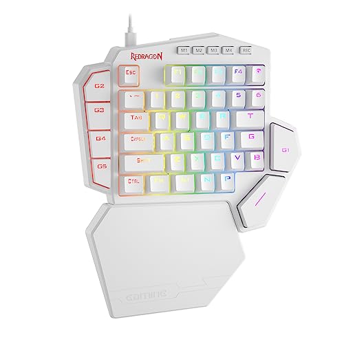 Redragon K585 DITI One-Handed RGB Mechanical Gaming Keyboard, 42 Keys Type-C Professional Gaming Keypad w/Upgraded Hot-Swappable Socket, 7 Onboard Macro Keys & Detachable Wrist Rest - color: White, size: Blue Switch