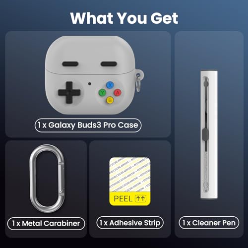Delidigi Retro Gaming Case Compatible with Samsung Galaxy Buds 3 FE (2025)/Pro and Galaxy Buds 3（2024,Silicone Game Console Style Earbuds Case Accessories with Carabiner and Cleaning Kit - color: Light Grey, size: Galaxy Buds3 FE (2025)/Buds3/Buds3 Pro