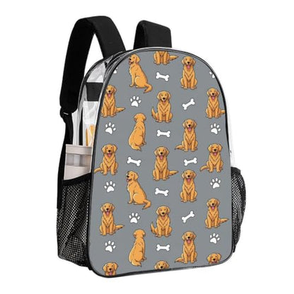 Fashion Teddy Print Clear Backpack Stadium Approved for Men Women | Transparent Bookbag with Reinforced Bottom, Adjustable Padded Shoulder Straps, Golden Retriever Cute Dog - color: Pattern (500)