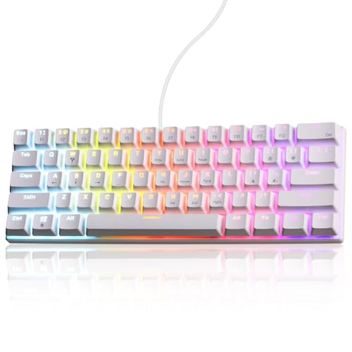 60% Wired Mechanical Gaming Keyboard RGB Backlit Anti-Ghosting Compact 61-Keys Mini Keyboard with Red Switch | for Windows Laptop PC Gamer Office Typist - color: White