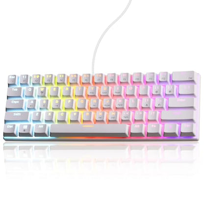 60% Wired Mechanical Gaming Keyboard RGB Backlit Anti-Ghosting Compact 61-Keys Mini Keyboard with Red Switch | for Windows Laptop PC Gamer Office Typist - color: White