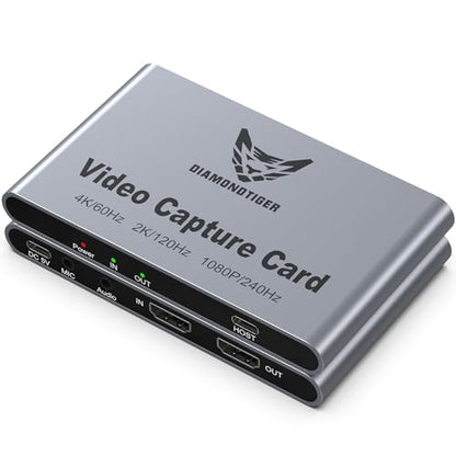 4K60Hz 1080P240Hz Video Capture Card VRR Passthrough PS5 PC | Lag-free HDR audio video recorder device with USB 3.2 fast charging and 3.5mm ports for Xbox - size: 4K 60Hz Silver