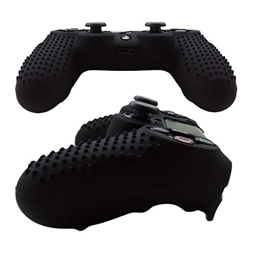 PS4 Controller DualShock4 Skin Grip Anti-Slip Silicone Cover Protector Case for Sony PS4/PS4 Slim/PS4 Pro Controller with 2 Thumb Grips (Black) - color: Black