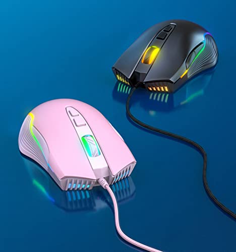 Cute RGB 6400 DPI Wired Gaming Mouse Breathing LED Optical USB 7 Buttons Gamer Computer Pink Mice for Laptop PC Desktop (Purple) - color: Purple