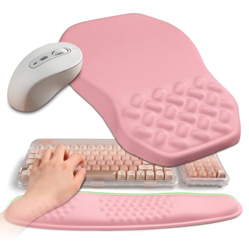 2-in-1 Ergonomic Set, Wave Keyboard Wrist Rest and Massage Slope Mouse Pad Wrist Support, Rebound Memory Foam for Relieve Carpal Tunnel Syndrome and Wrist Pain (Pink) - color: Pink