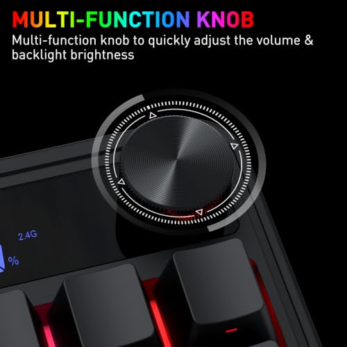 Redragon K526 PRO RGB Wireless Membrane Gaming Keyboard, 104 Keys Mechanical-Feel Keyboard w/LED Info Display, Media/Backlit Knob Control, Linear Switch & Software Supported (Side Printed Font) - color: Black (Side Printed)