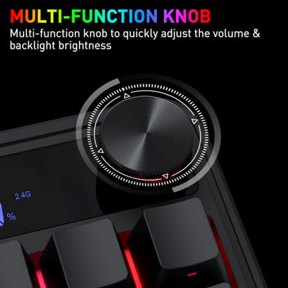 Redragon K526 PRO RGB Wireless Membrane Gaming Keyboard, 104 Keys Mechanical-Feel Keyboard w/LED Info Display, Media/Backlit Knob Control, Linear Switch & Software Supported (Side Printed Font) - color: Black (Side Printed)