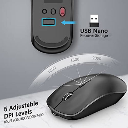Rechargeable Wireless Keyboard and Mouse Combo- J JOYACCESS 2.4G Compact Quiet Slim Wireless Keyboard Mouse Combo for Laptop,PC,Desktop,Computer,Windows- Black - color: Black