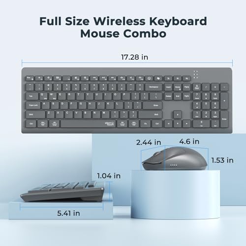 MEETION Wireless Keyboard and Mouse, Silent Bluetooth Keyboard Mouse Set, 2.4G/Bluetooth Full-Sized Computer Keyboard, Gray - color: Gray