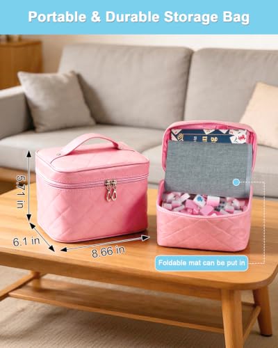 TBMAXS American Mahjong Tile Set with Mat for Beginners, Travel Sized 1.2" 166 Pink Mahjong Tiles with Dices Wind Indicator Bag for Easy to Store Mini Mah Jongg Game Sets for Adults