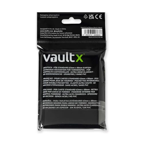 Vault X Black Exact Fit Inner Sleeves (100 Pack) for Trading Cards | Double-sleeve cards for tournaments. Perfect-fit inner sleeves, opaque black backs, acid-free. 100-pack, archival-safe. - size: Black 100 Pack