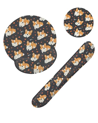 Cute Funny Corgi Dog Keyboard Wrist Rest Pad and Mouse Pad Wrist Support Set,3-in-1 Ergonomic Mouse Pad with Non-Slip Rubber Base for Home Office Game Computers Desk, - color: Cute Funny Corgi Dog